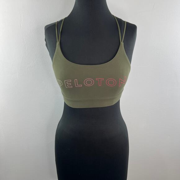 PELOTON Olive Green Sports Bra Stretch Spaghetti Strap Scoop Neck Size XSmall XS - Picture 4 of 8